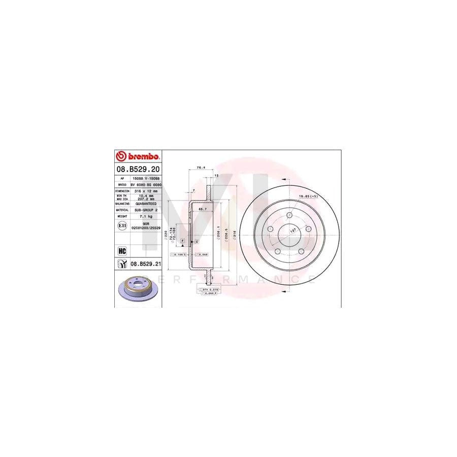 BREMBO COATED DISC LINE 08.B529.21 Brake Disc for JEEP Wrangler III Off-Road (JK) Solid, Coated, High-carbon | ML Performance Car Parts