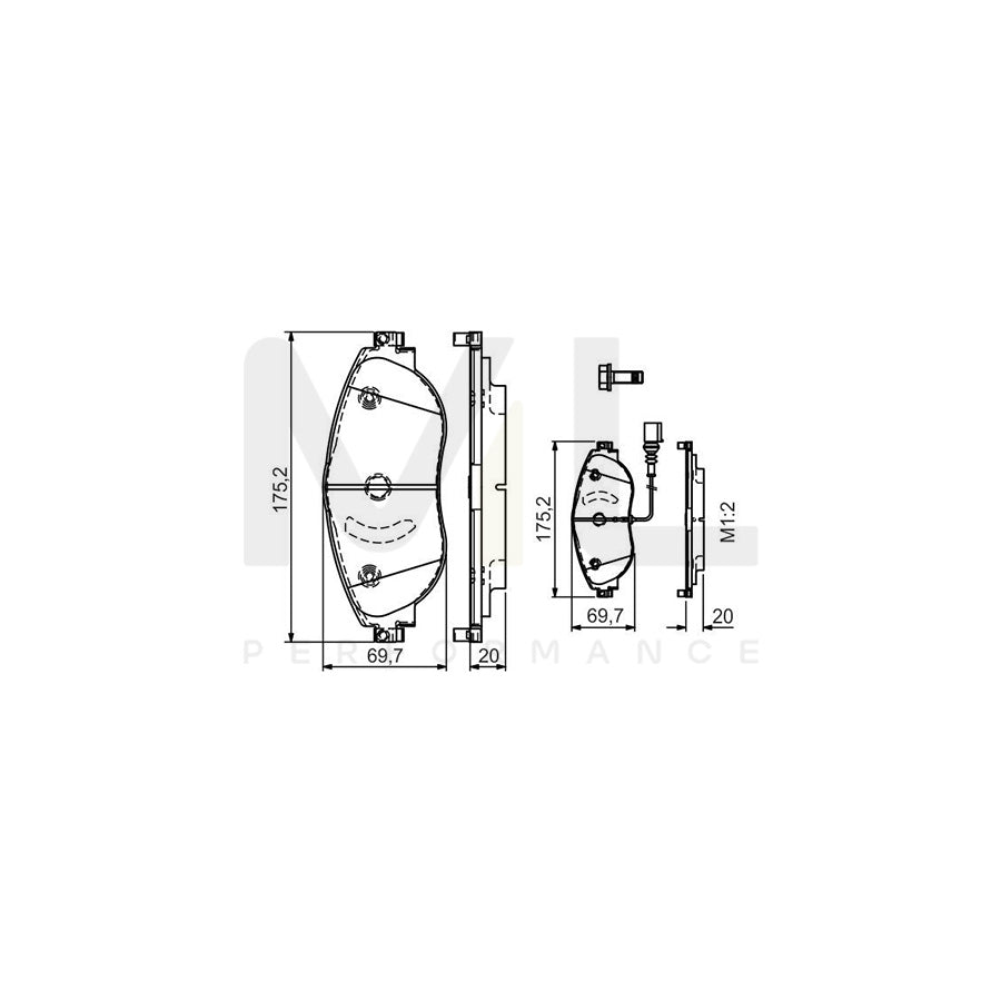 Bosch 0986Tb3175 Brake Pad Set Incl. Wear Warning Contact, With Integrated Wear Sensor, With Bolts  | ML Performance Car Parts