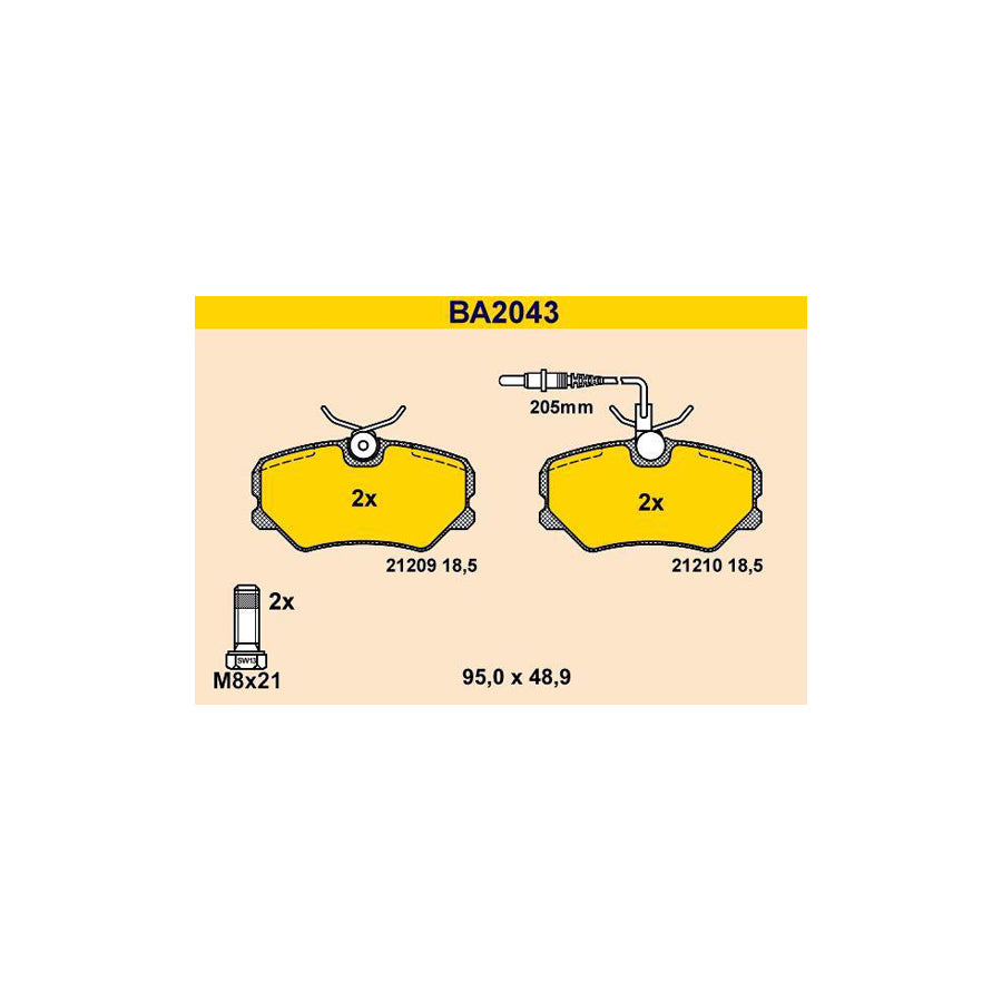 Barum BA2043 Brake Pad Set For Peugeot 405