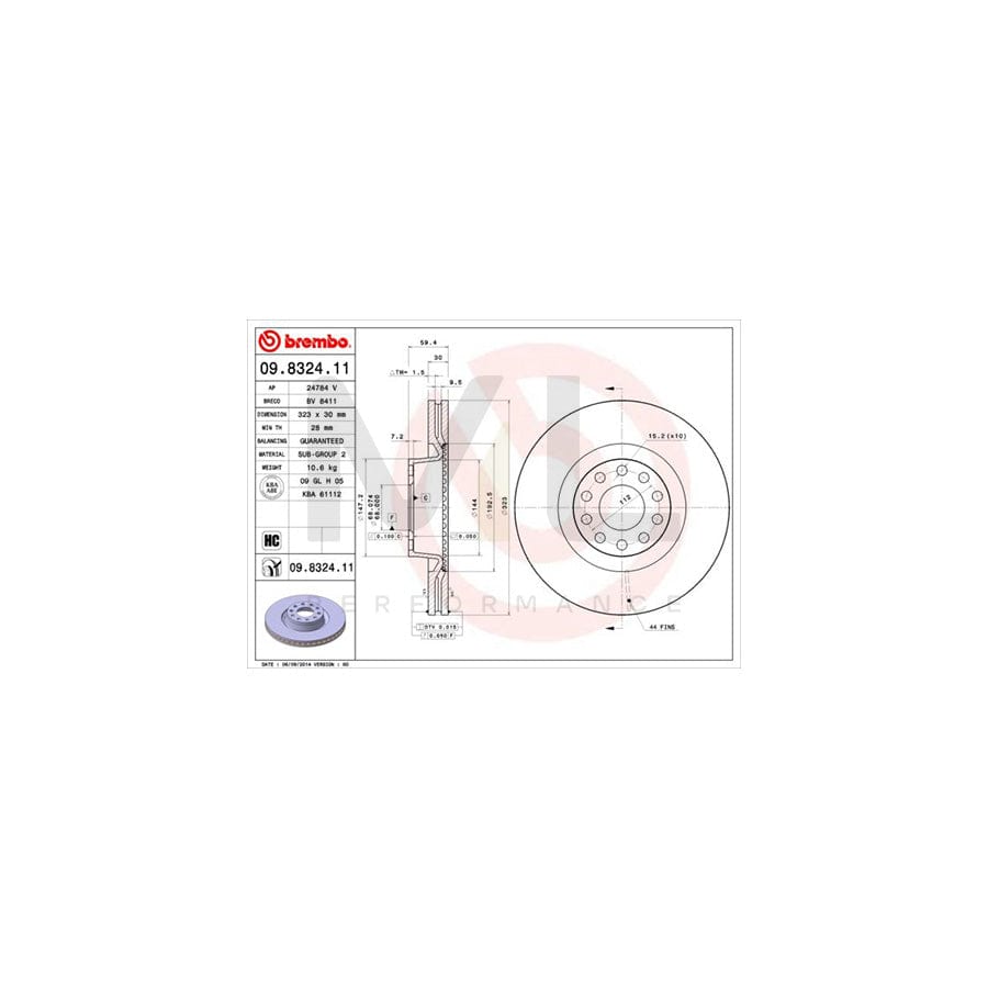 BREMBO COATED DISC LINE 09.8324.11 Brake Disc Internally Vented, Coated, High-carbon | ML Performance Car Parts