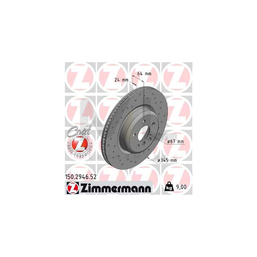 ZIMMERMANN 150.2946.52 Brake Disc Internally Vented, Perforated, Coated, High-carbon | ML Performance Car Parts