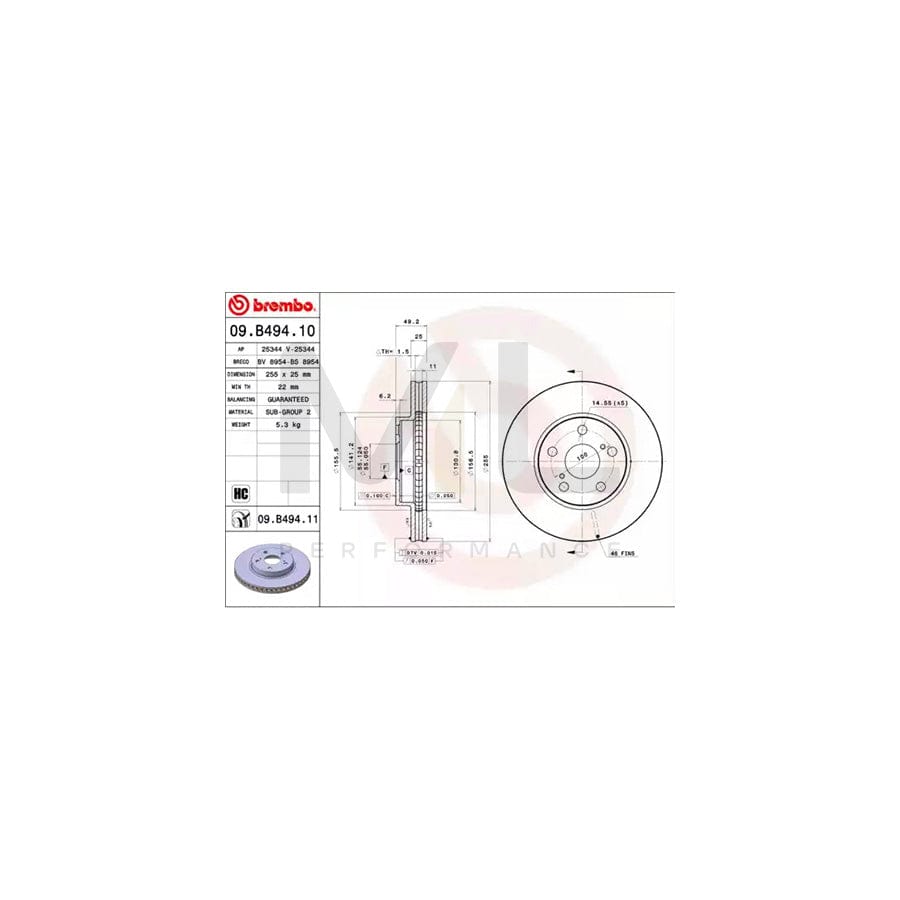 BREMBO COATED DISC LINE 09.B494.11 Brake Disc Internally Vented, Coated, High-carbon | ML Performance Car Parts