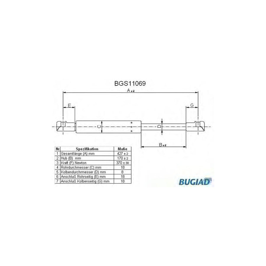 Bugiad BGS11069 Tailgate Strut For Toyota Yaris Ii Hatchback (Xp9)