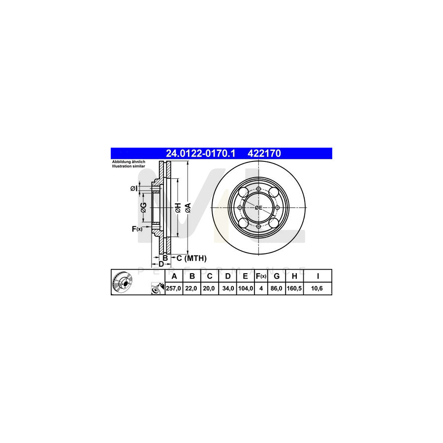 ATE 24.0122-0170.1 Brake Disc Vented, Coated | ML Performance Car Parts