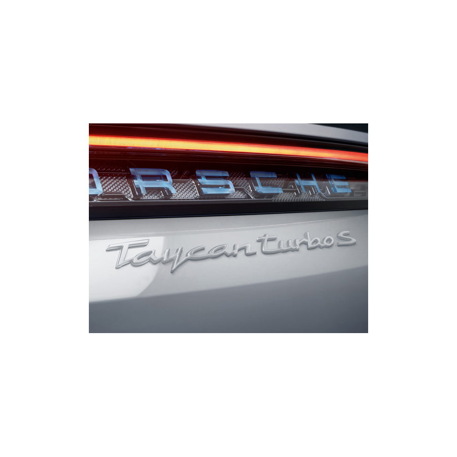 Genuine Porsche Rear Badge Taycan Turbo S, Primed Porsche Taycan Turbo / Turbo S | ML Performance UK Car Parts