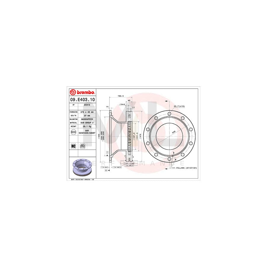 BREMBO 09.E403.10 Brake Disc Internally Vented, High-carbon | ML Performance Car Parts