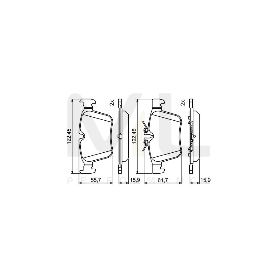 Bosch 0986495394 Brake Pad Set Suitable For Mercedes-Benz C-Class With Anti-Squeak Plate, With Piston Clip BP1767 | ML Performance Car Parts