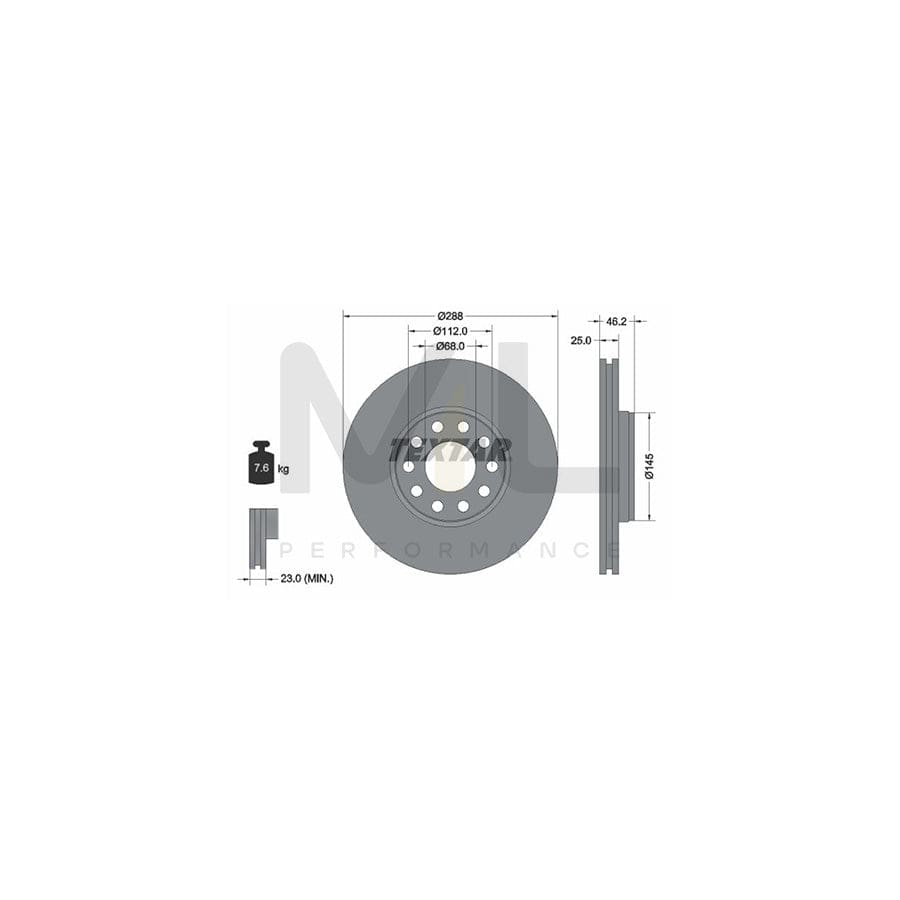 TEXTAR PRO 92121003 Brake Disc Externally Vented, Coated, without wheel hub, without wheel studs | ML Performance Car Parts