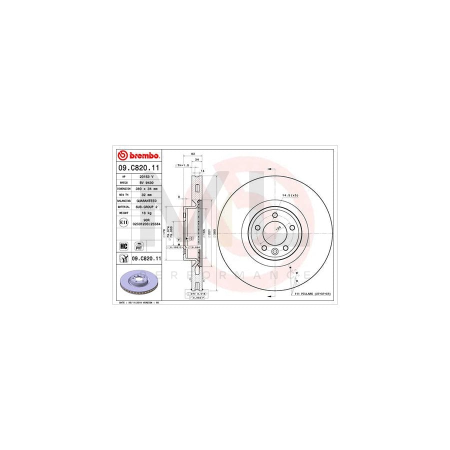 BREMBO 09.C820.11 Brake Disc Internally Vented, Coated, High-carbon | ML Performance Car Parts