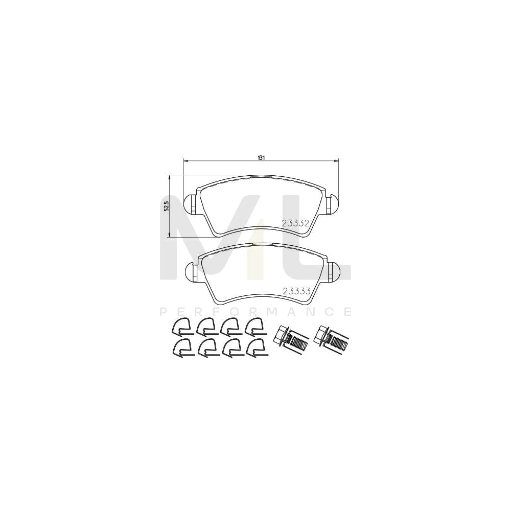 Hella 8DB 355 009-871 Brake Pad Set Not Prepared For Wear Indicator, With Brake Caliper Screws, With Accessories | ML Performance Car Parts