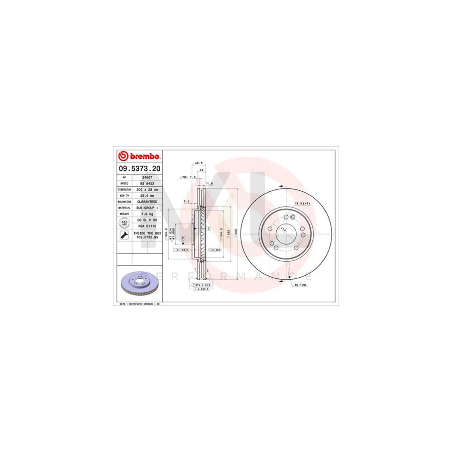 BREMBO 09.5373.20 Brake Disc Internally Vented, with bolts/screws | ML Performance Car Parts