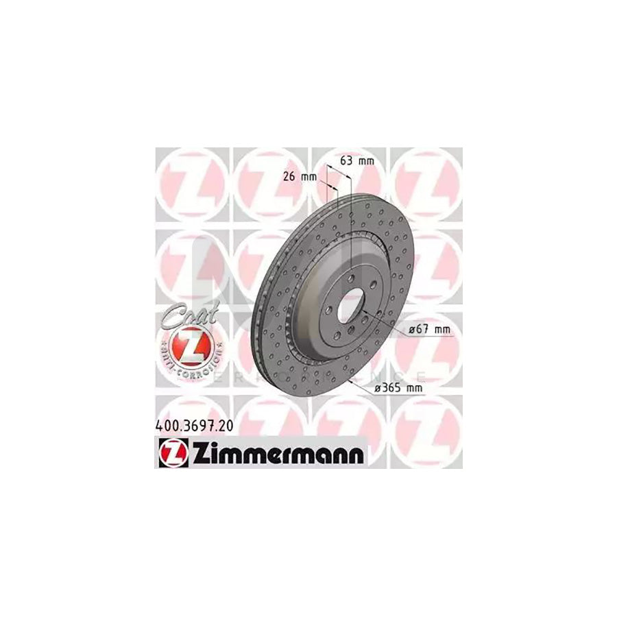 ZIMMERMANN COAT Z 400.3697.20 Brake Disc Drilled dimples, Internally Vented, Coated, High-carbon | ML Performance Car Parts