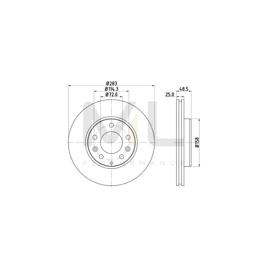 HELLA PRO High Carbon 8DD 355 128-181 Brake Disc for MAZDA 6 Internally Vented, Coated, High-carbon, without wheel hub, without wheel studs | ML Performance Car Parts