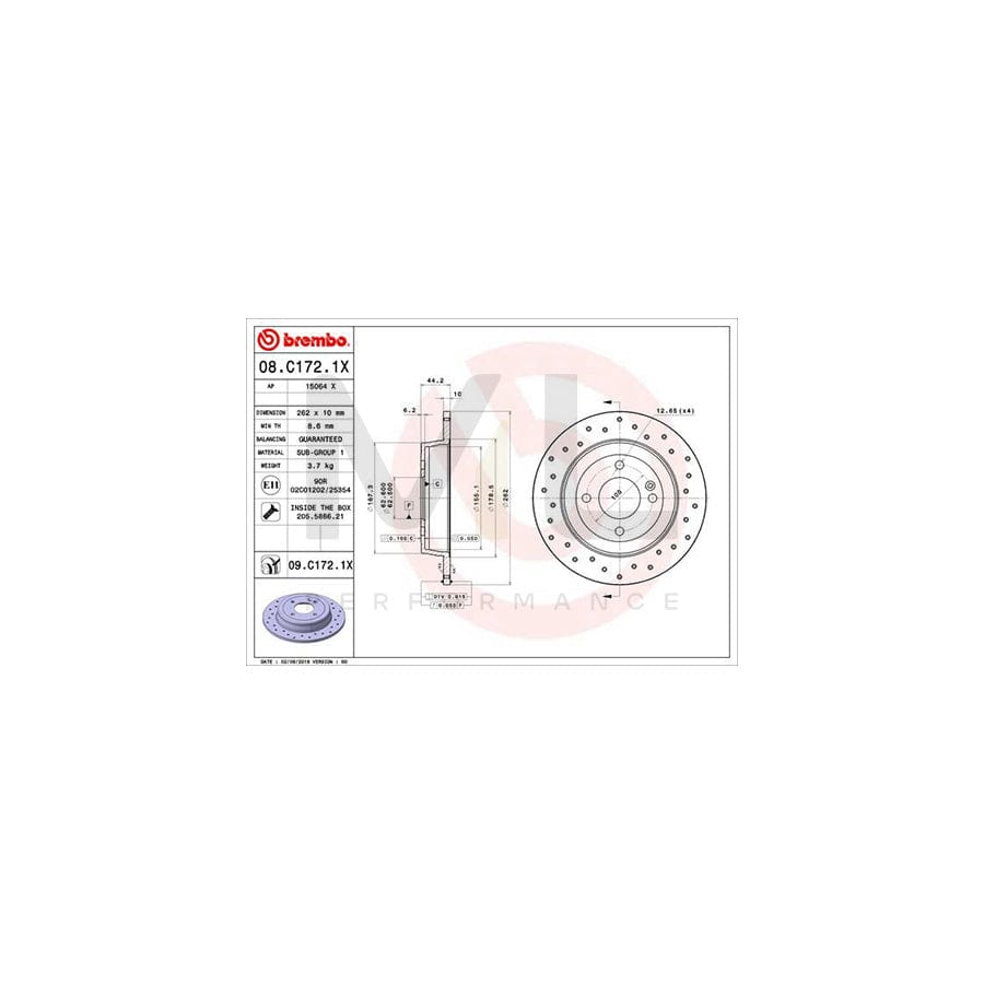 BREMBO XTRA LINE 08.C172.1X Brake Disc Perforated, Solid, Coated, with bolts/screws | ML Performance Car Parts