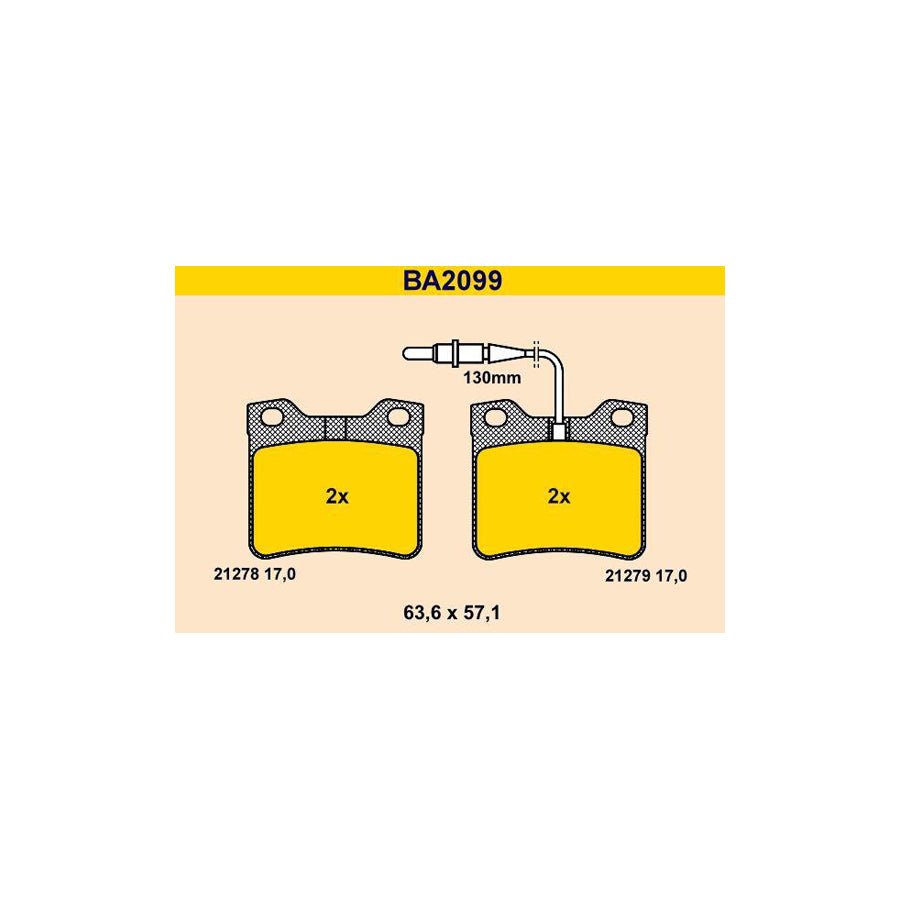 Barum BA2099 Brake Pad Set For Peugeot 406