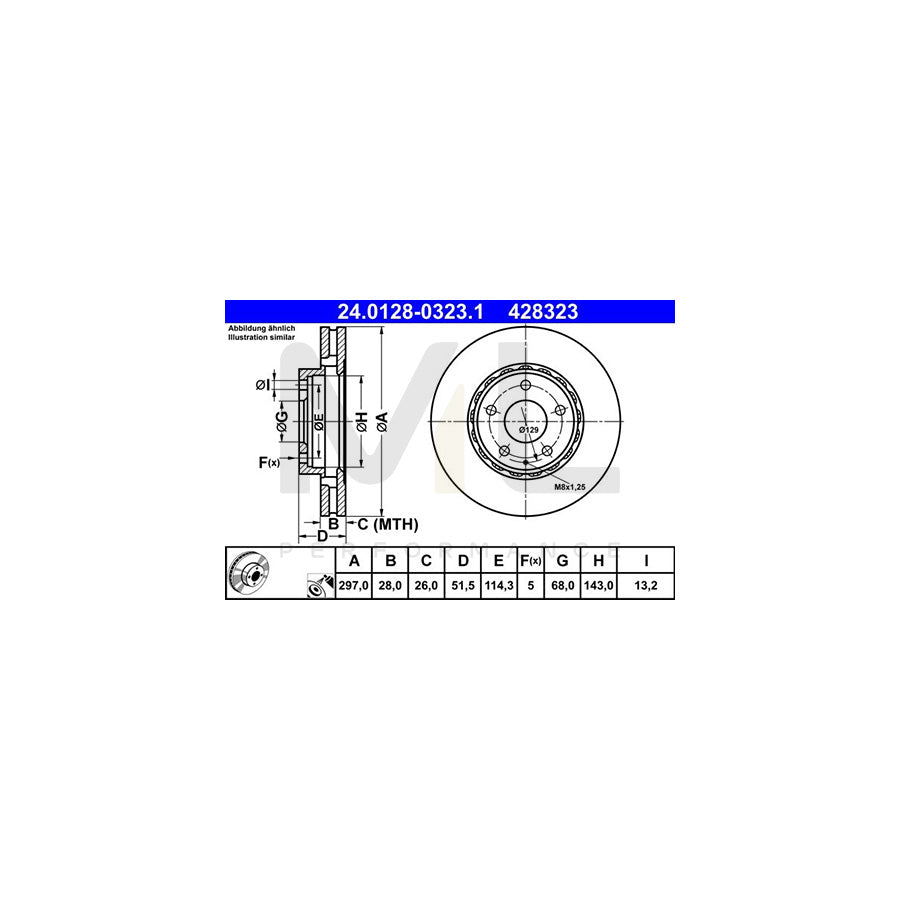 ATE 24.0128-0323.1 Brake Disc for MAZDA CX-5 Vented, Coated | ML Performance Car Parts