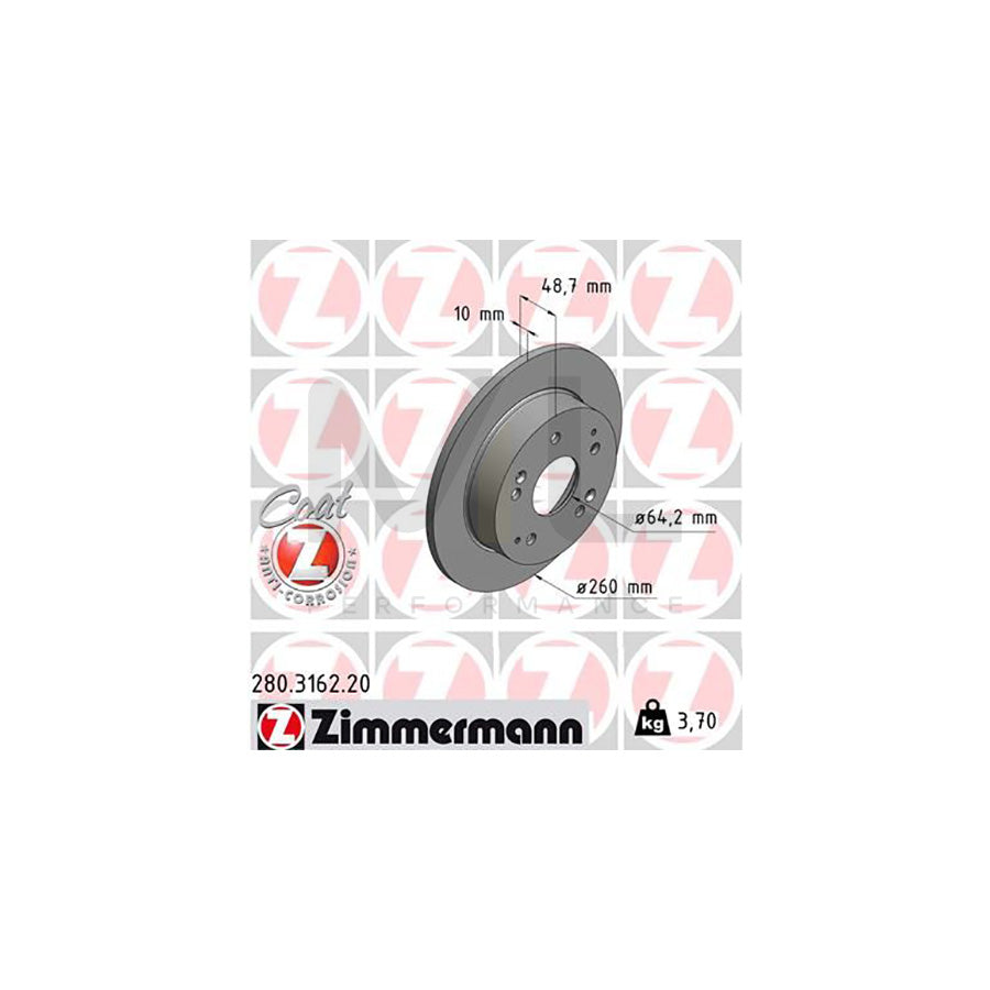 ZIMMERMANN COAT Z 280.3162.20 Brake Disc Solid, Coated | ML Performance Car Parts