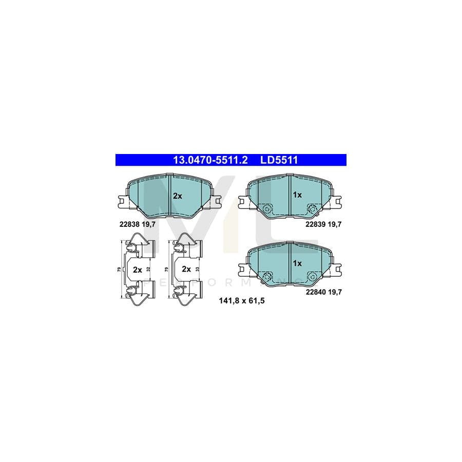 ATE 13.0470-5511.2 Brake pad set with acoustic wear warning, with accessories | ML Performance Car Parts