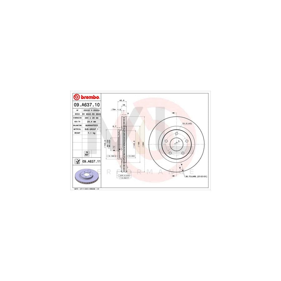 BREMBO 09.A637.10 Brake Disc Internally Vented | ML Performance Car Parts