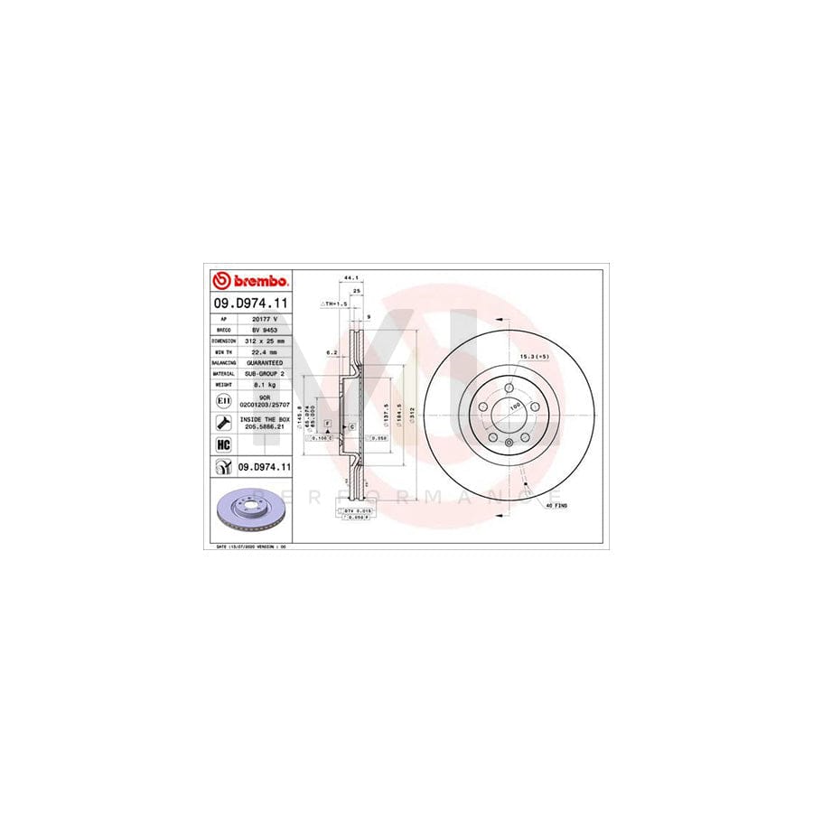 BREMBO 09.D974.11 Brake Disc for AUDI A1 Sportback (GBA) Internally Vented, Coated, High-carbon, with bolts/screws | ML Performance Car Parts