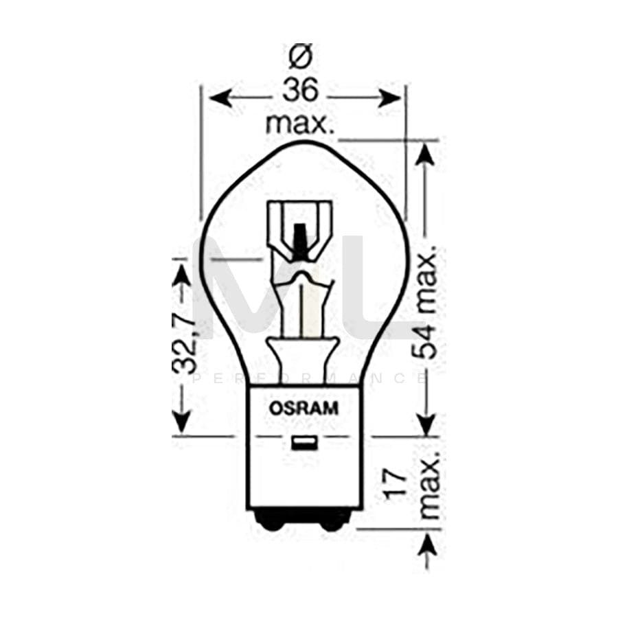 OSRAM 7326 Bulb, spotlight S1 12V 25 / 25W BA20d Halogen | ML Performance Car Parts