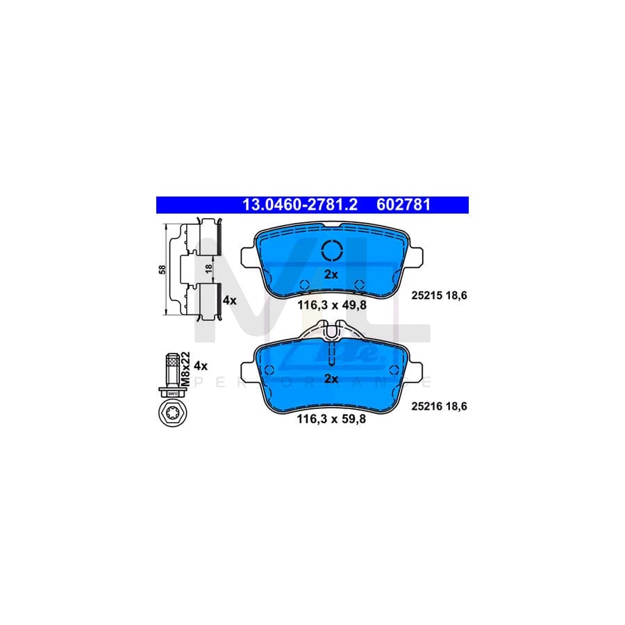 ATE Ceramic 13.0470-2781.2 Brake pad set excl. wear warning contact, prepared for wear indicator, with brake caliper screws, with accessories | ML Performance Car Parts