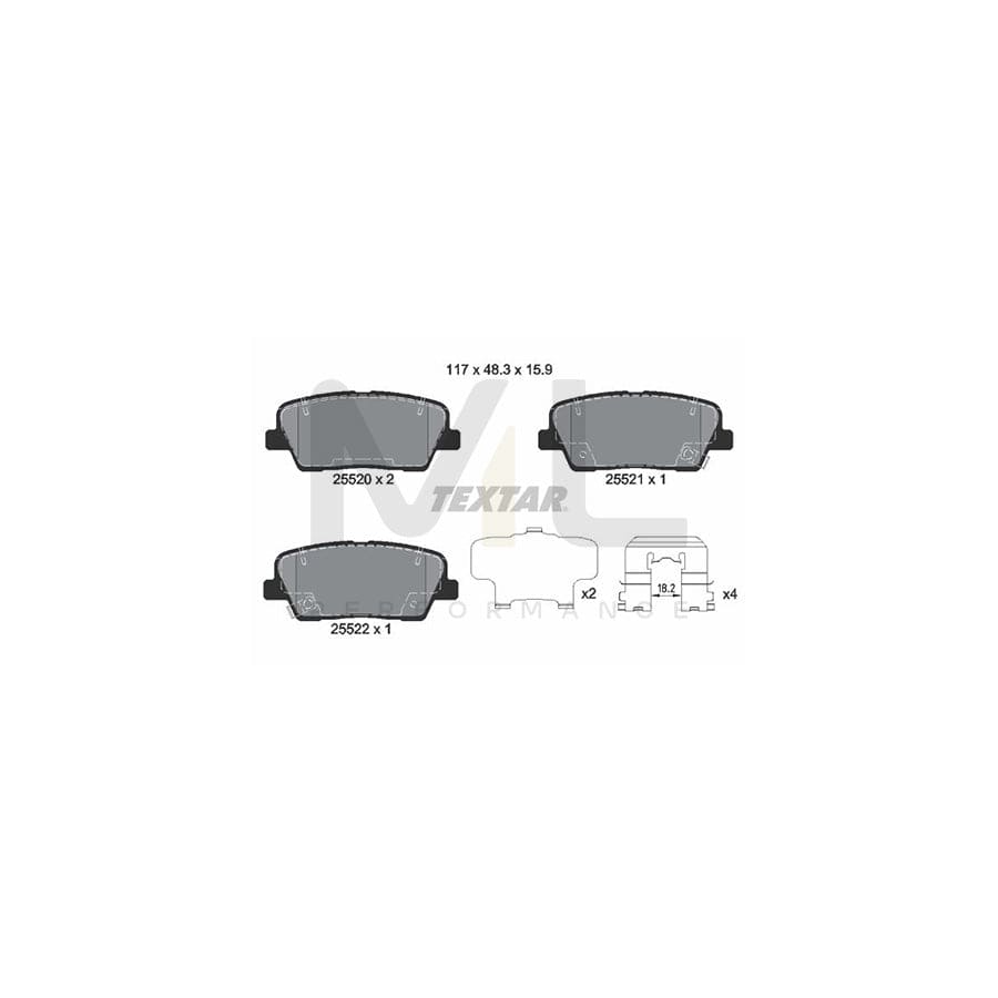 TEXTAR 2552001 Brake pad set with acoustic wear warning, with accessories | ML Performance Car Parts