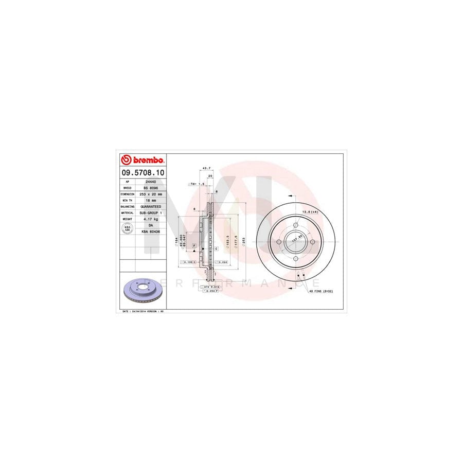 BREMBO 09.5708.10 Brake Disc Internally Vented | ML Performance Car Parts