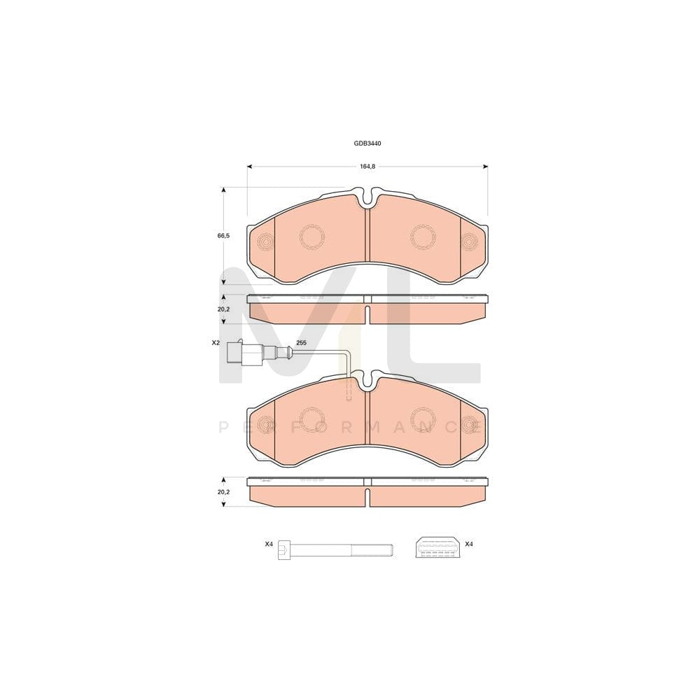 TRW Gdb3440 Brake Pad Set Prepared For Wear Indicator, With Brake Caliper Screws, With Accessories | ML Performance Car Parts