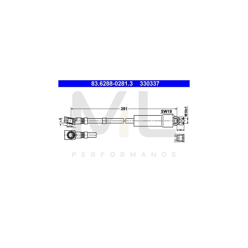 ATE 83.6288-0281.3 Brake Hose 280mm, M10x1 | ML Performance Car Parts