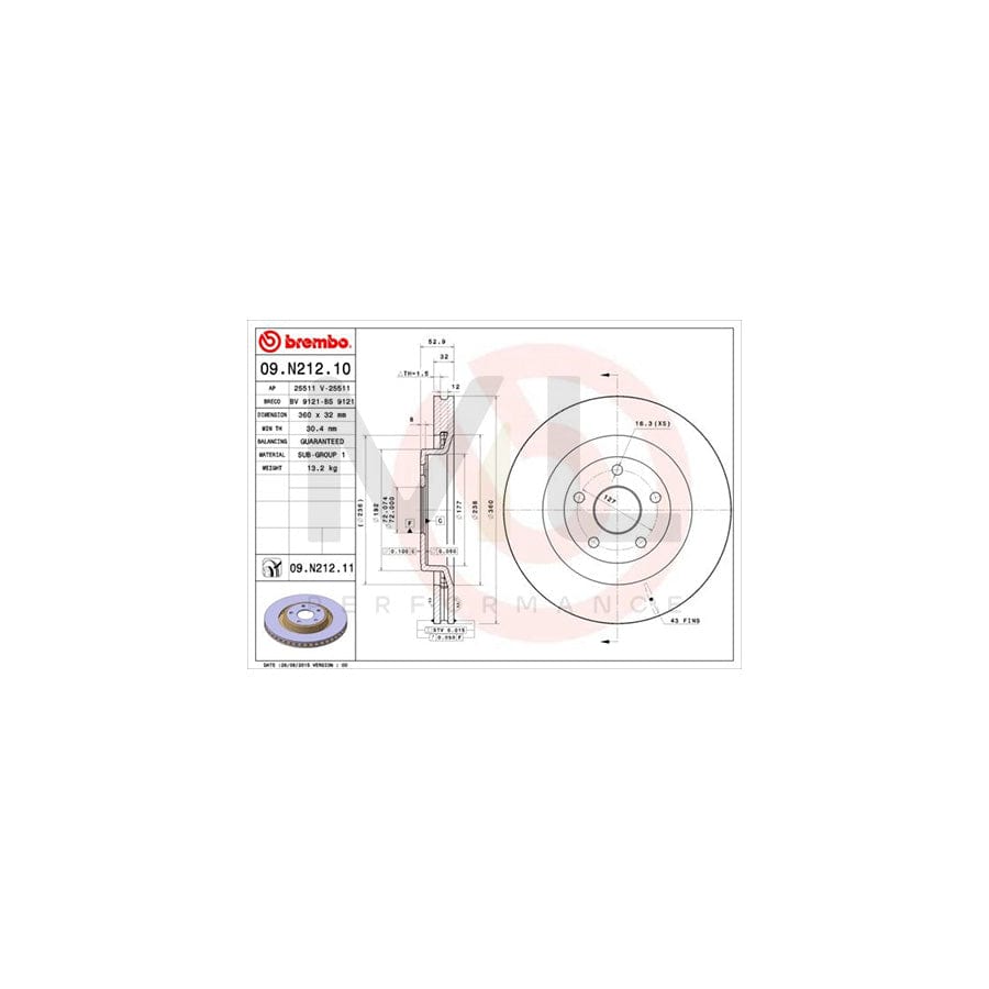 BREMBO 09.N212.10 Brake Disc for JEEP Grand Cherokee III (WH, WK) Internally Vented | ML Performance Car Parts