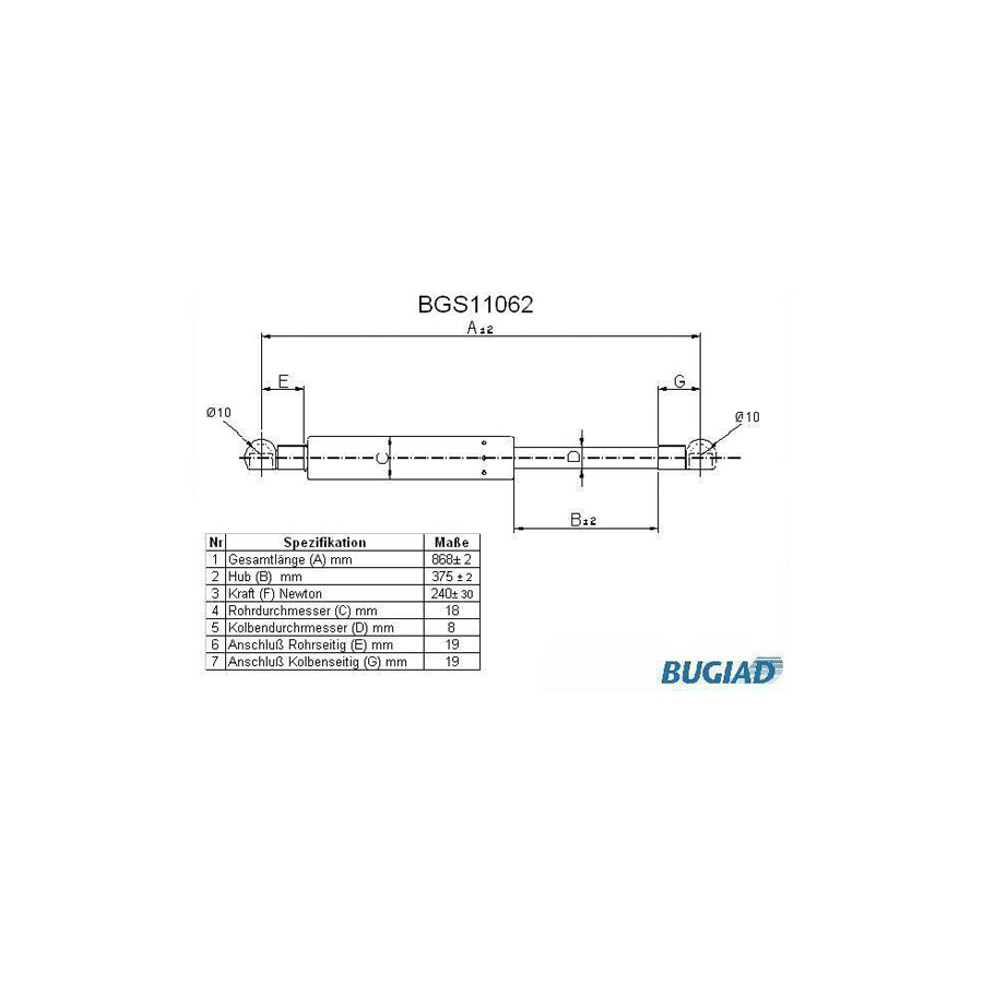 Bugiad BGS11062 Tailgate Strut For Seat Toledo Iii (5P2)