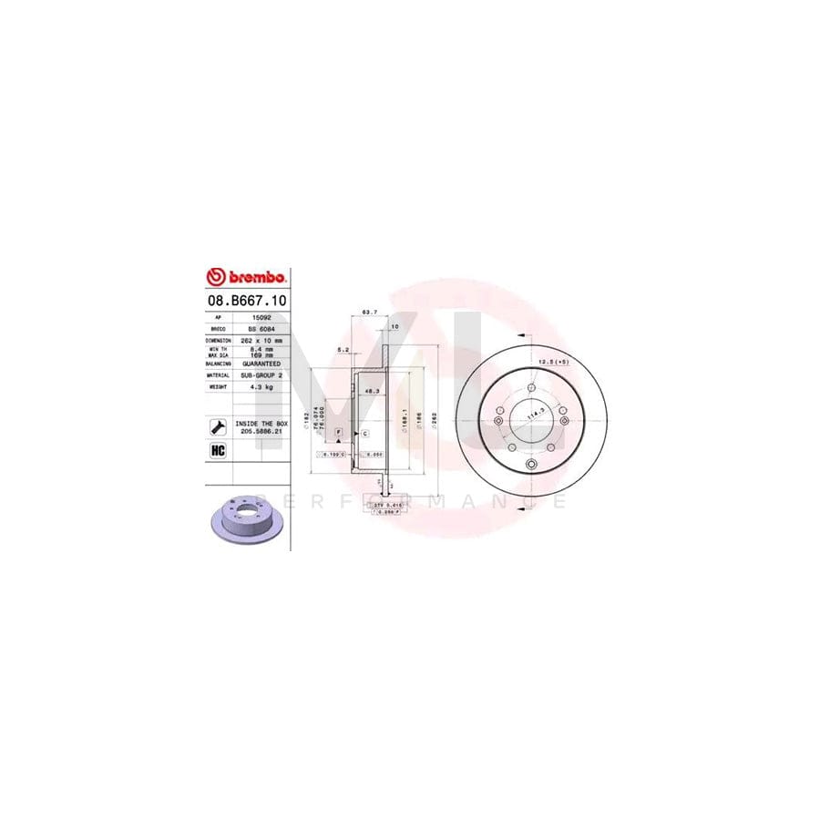 BREMBO COATED DISC LINE 08.B667.11 Brake Disc Solid, Coated, High-carbon, with bolts/screws | ML Performance Car Parts