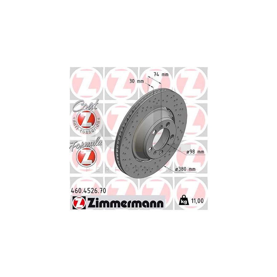 ZIMMERMANN 460.4526.70 Brake Disc for PORSCHE 911 Coupe (991) Perforated, Two-piece brake disc, Vented, Coated, Alloyed / High-carbon | ML Performance Car Parts