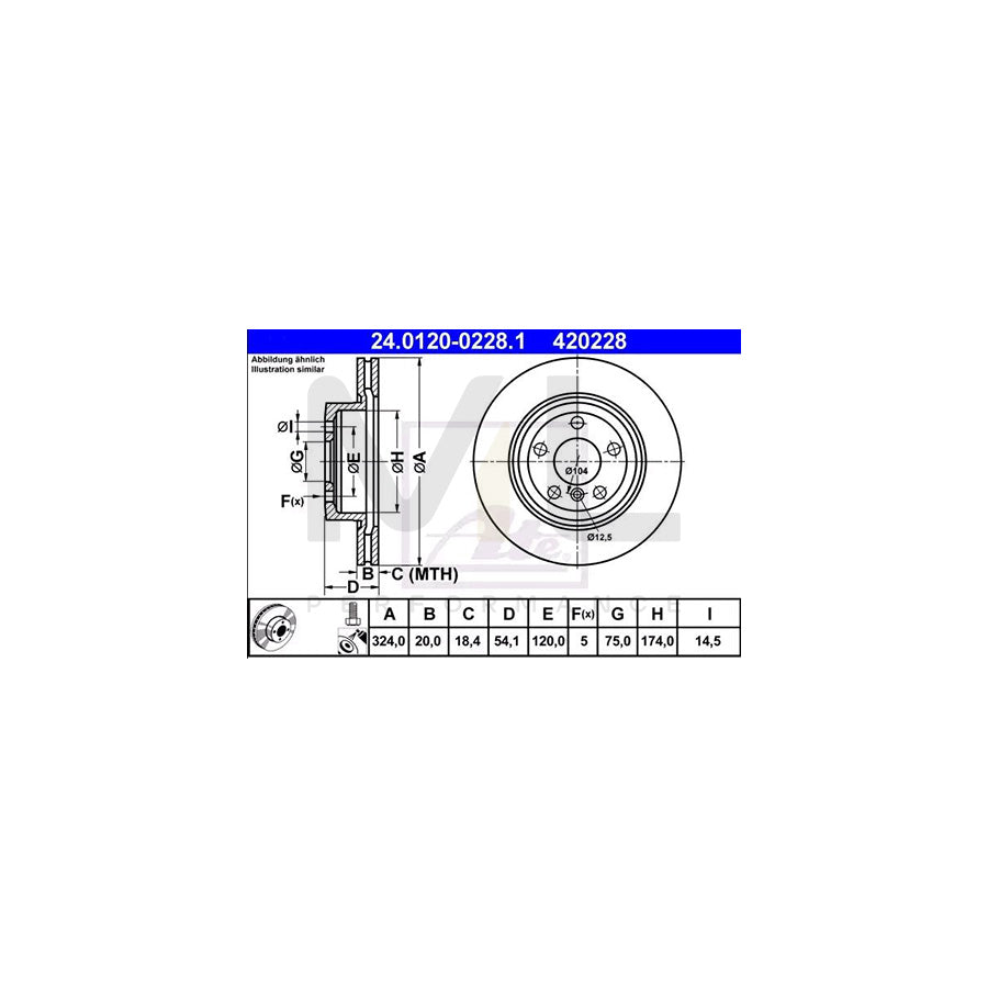 ATE 24.0120-0228.1 Brake Disc for BMW Z4 Roadster (E89) Vented, Coated, High-carbon, with bolts/screws | ML Performance Car Parts