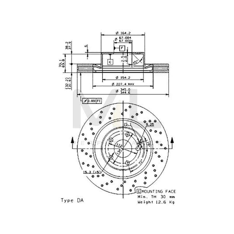 BREMBO 09.9382.10 Brake Disc suitable for MERCEDES-BENZ S-Class Perforated / Vented, High-carbon, with bolts/screws | ML Performance Car Parts