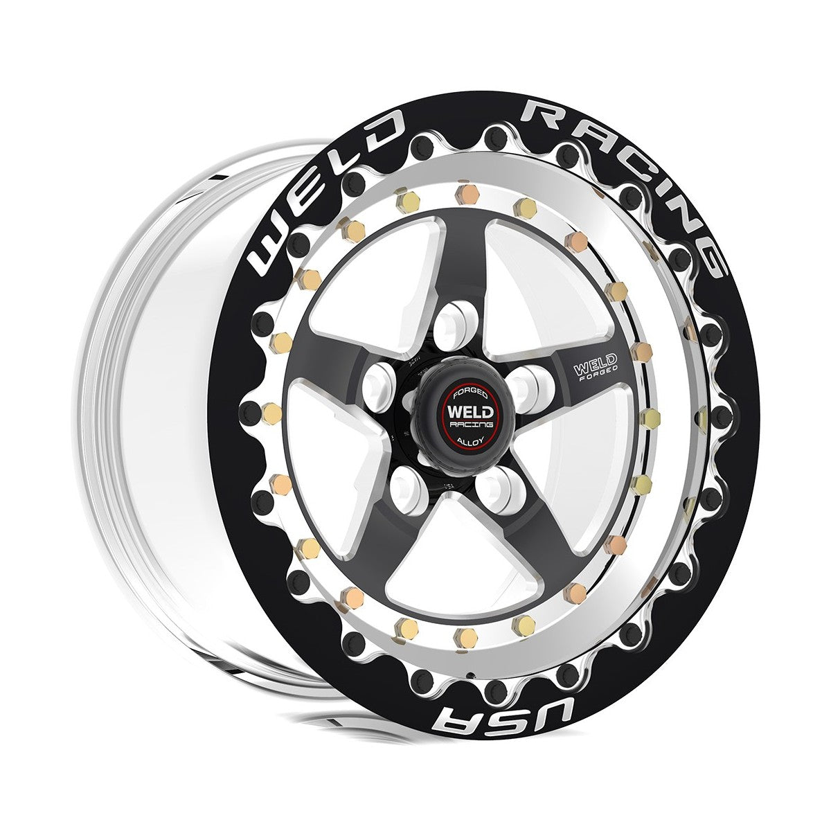 Weld 791B58276F Weldstar Beadlock Wheel 15x8 5x4.75 ET-25 BS3.5 Black Center - Polished Shell