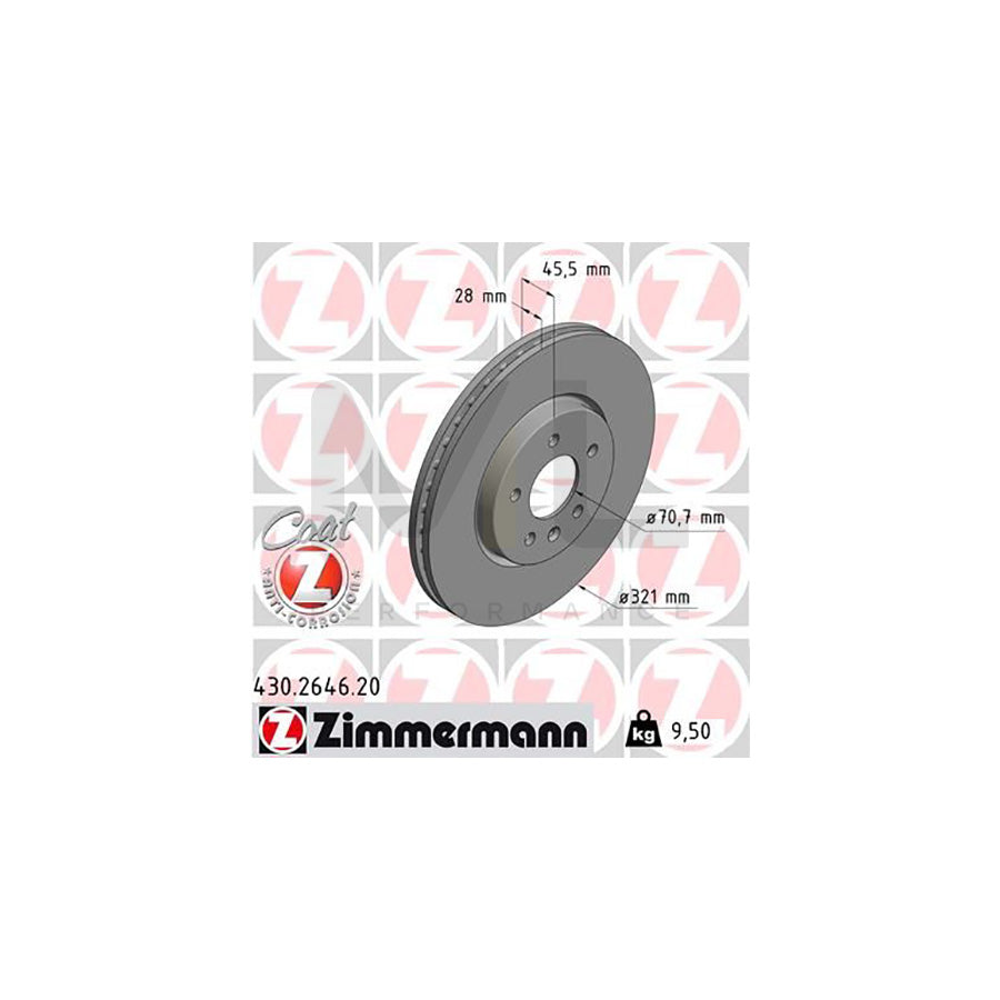 ZIMMERMANN 430.2646.20 Brake Disc Internally Vented, Coated, High-carbon | ML Performance Car Parts