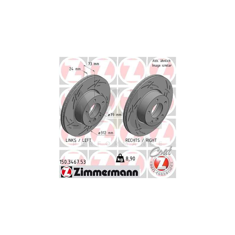 ZIMMERMANN 150.3467.53 Brake Disc Internally Vented, Slotted, Coated, High-carbon | ML Performance Car Parts