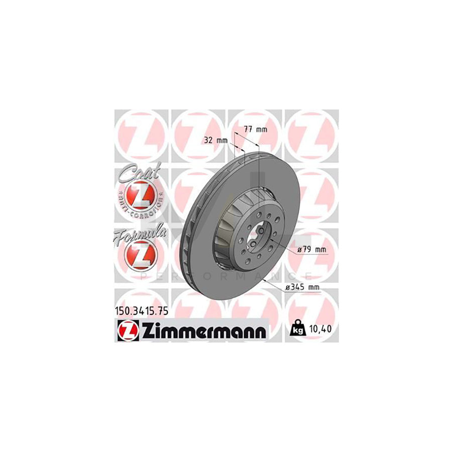 ZIMMERMANN FORMULA Z COAT Z 150.3415.75 Brake Disc for BMW 5 Saloon (E39) Two-piece brake disc, Vented, Coated, Alloyed / High-carbon | ML Performance Car Parts