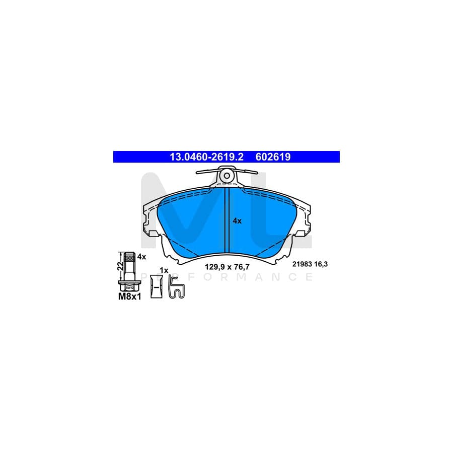 ATE 13.0460-2619.2 Brake pad set with acoustic wear warning, with brake caliper screws | ML Performance Car Parts