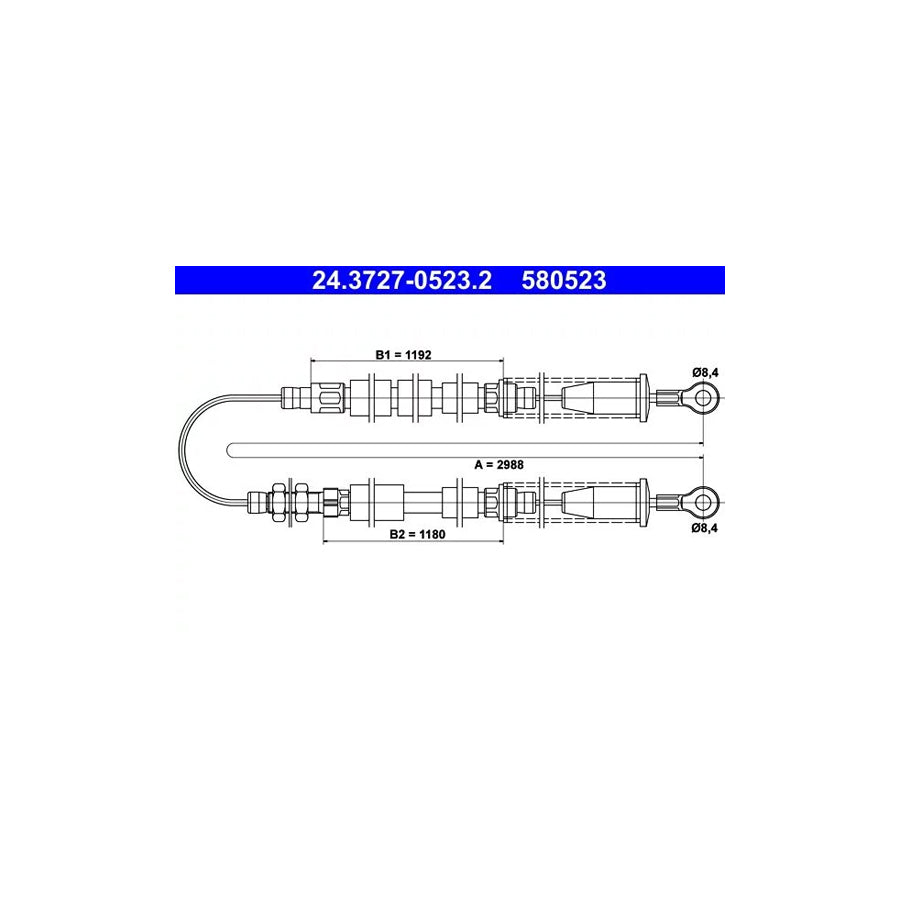 ATE 24.3727-0523.2 Hand Brake Cable For Fiat Cinquecento (170)