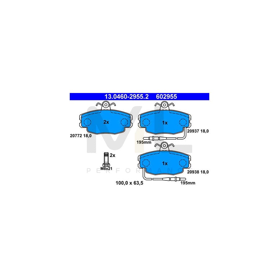 ATE 13.0460-2955.2 Brake pad set incl. wear warning contact, with brake caliper screws | ML Performance Car Parts