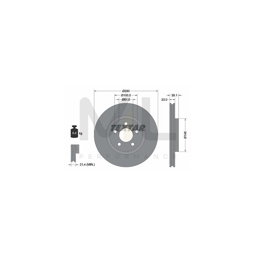 TEXTAR PRO 92108503 Brake Disc Internally Vented, Coated, without wheel hub, without wheel studs | ML Performance Car Parts