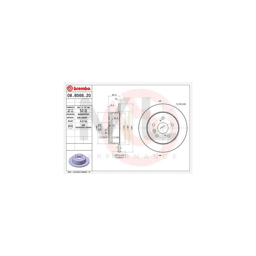 BREMBO 08.B566.21 Brake Disc Solid, Coated | ML Performance Car Parts