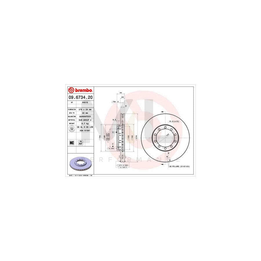 BREMBO 09.6734.20 Brake Disc for RENAULT TRUCKS MESSENGER Internally Vented, High-carbon | ML Performance Car Parts