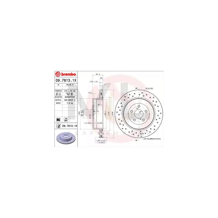 BREMBO XTRA LINE 09.7813.1X Brake Disc for SUBARU Impreza II Saloon (GD) Perforated / Vented, Coated, High-carbon | ML Performance Car Parts