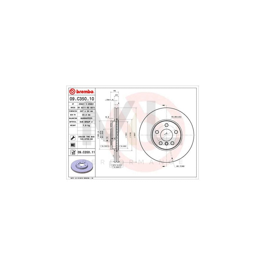 BREMBO COATED DISC LINE 09.C350.11 Brake Disc Internally Vented, Coated, High-carbon, with bolts/screws | ML Performance Car Parts