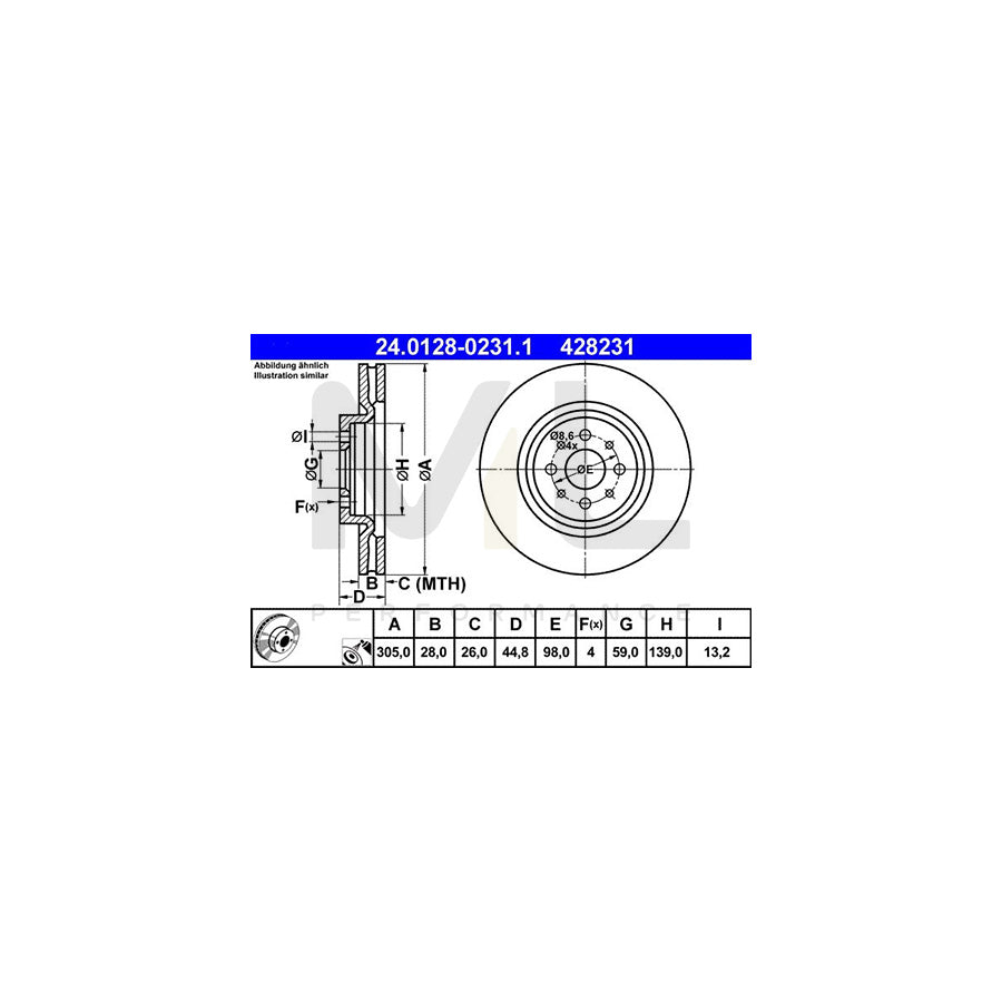 ATE 24.0128-0231.1 Brake Disc for ALFA ROMEO MiTo (955) Vented, Coated, High-carbon | ML Performance Car Parts