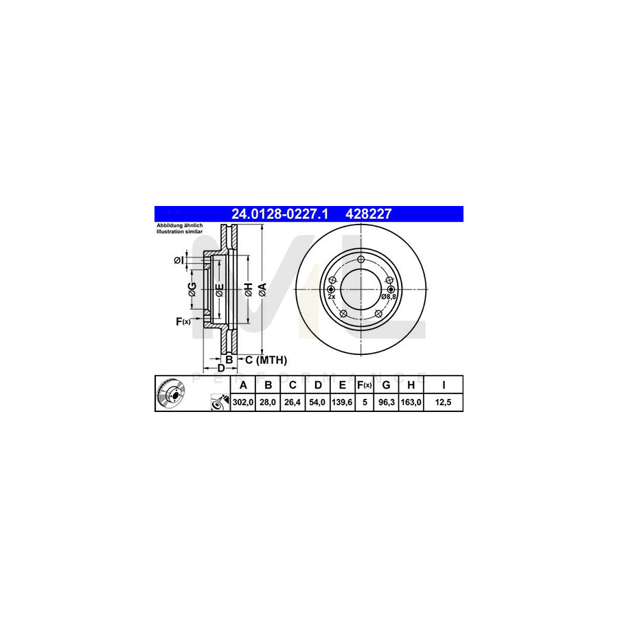 ATE 24.0128-0227.1 Brake Disc for KIA Sorento I (JC) Vented, Coated | ML Performance Car Parts